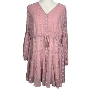 Entro Pink Ruffle Sheer Long Sleeve Swiss Dot Flowy Pull Over Women's Dress M